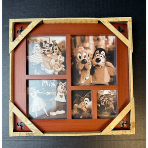 Mickey Mouse Disney Parks Square Multi Photo Collage Picture Frame Cherry Wood